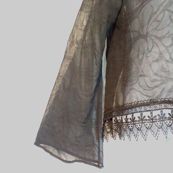 Mona B Smoky Black Sheer Witchy Whimsygoth Grunge Rocker Metal Top Lace L - Picture 7 of 16